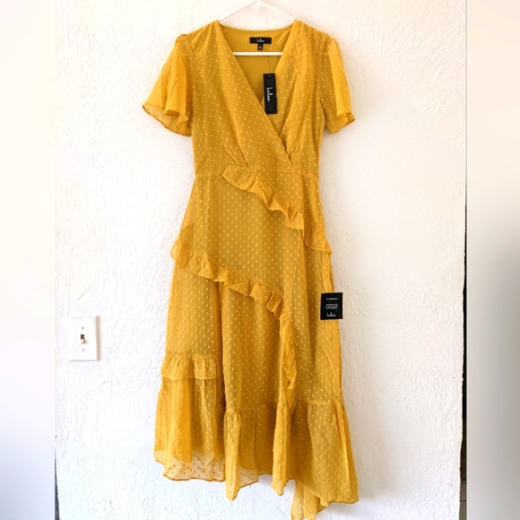 Lulus Dresses & Skirts - Mustard yellow ruffled midi dress